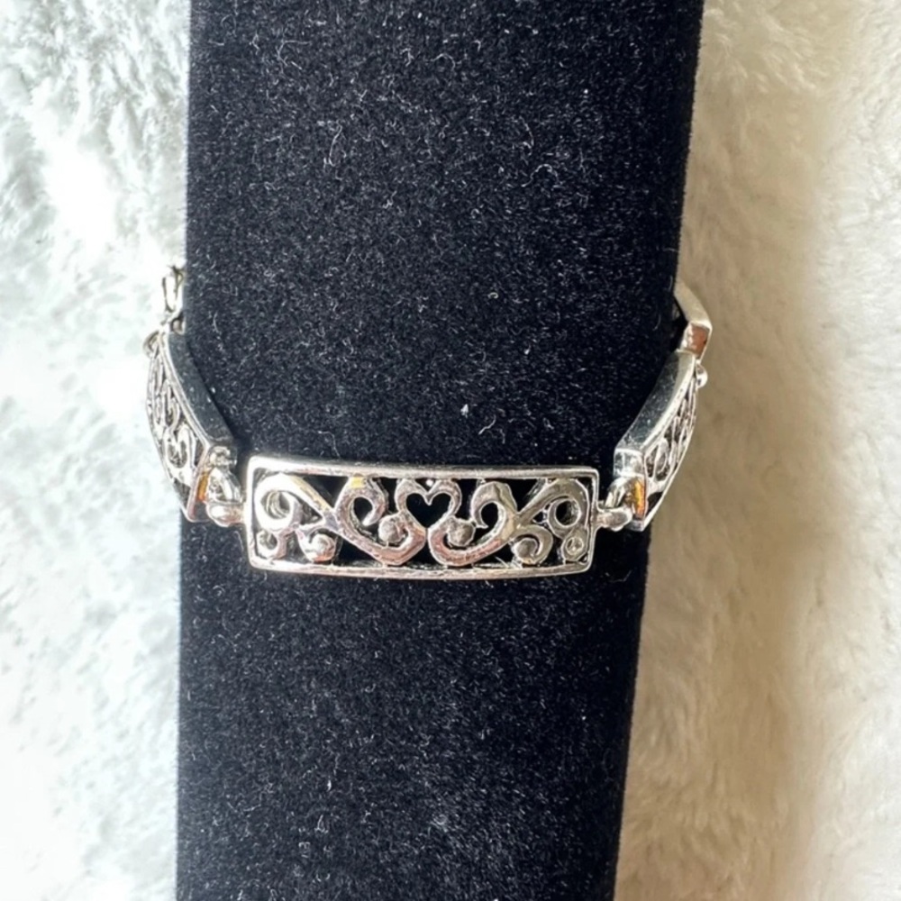 Silver Heart Filigree Link Bracelet - Women Jewelry